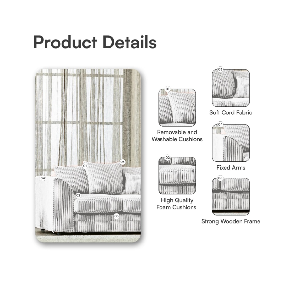 Cream Jumbo Cord Truro 3 + 2 Sofa Set