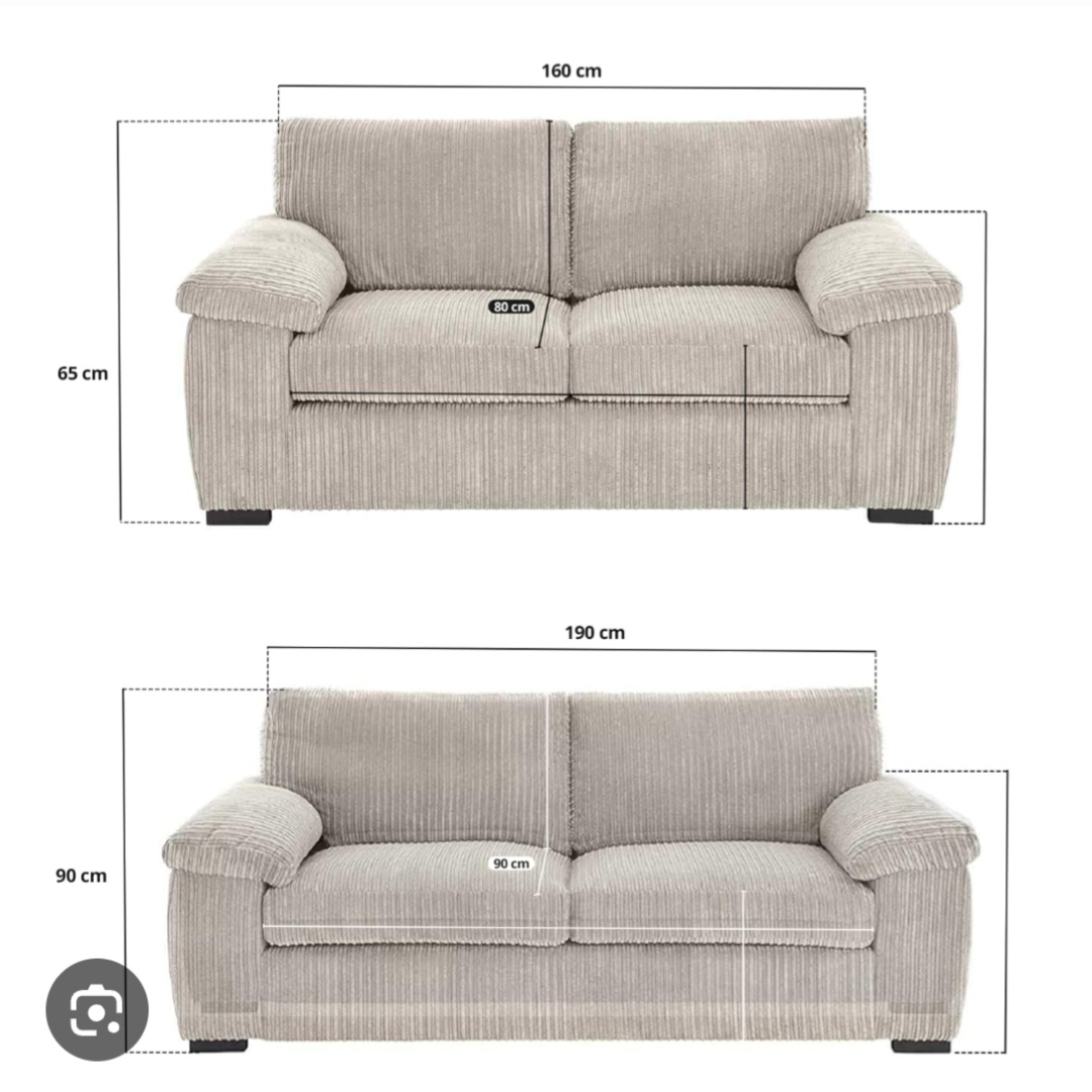 Grey Jumbo Cord Full Back Portland 3 + 2 Sofa Set