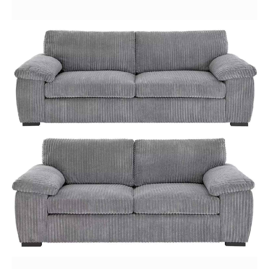 Grey Jumbo Cord Full Back Portland 3 + 2 Sofa Set