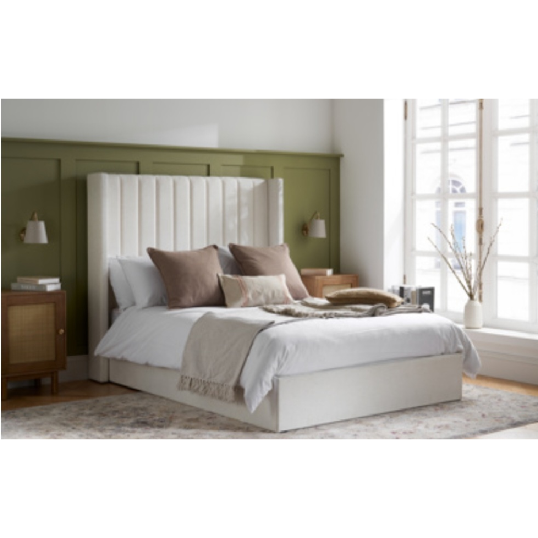 Cream Maisey Ottoman Double Bed + Sleep Happy 800 Pocket Memory Foam Double Mattress
