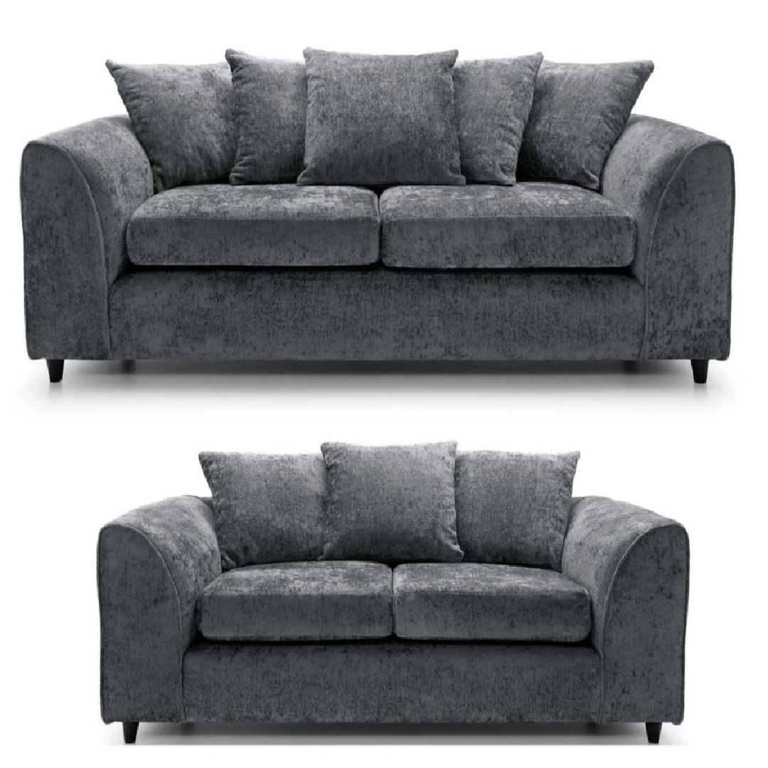 Dylan Chenille Charcoal Scatterback 3 + 2 Sofa Set