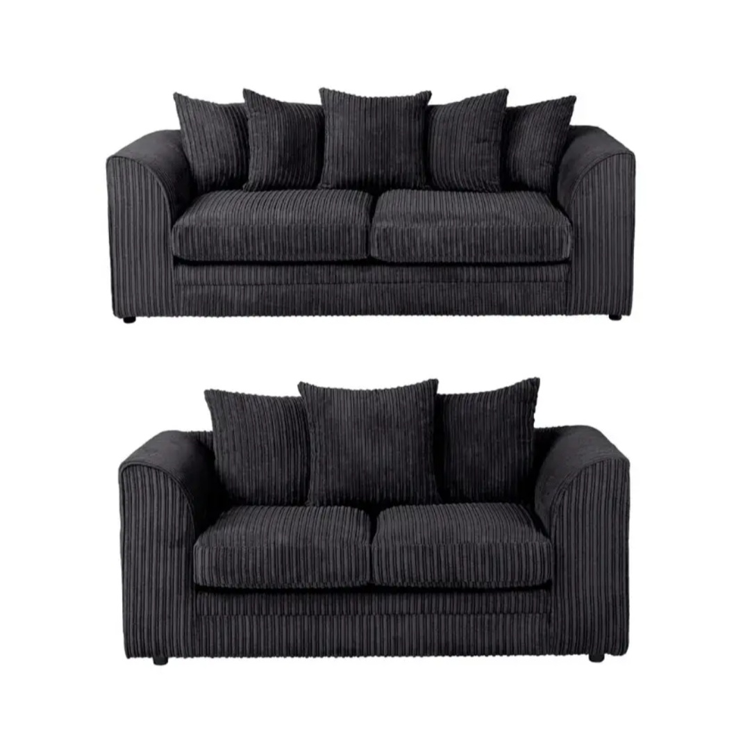 Dylan Black Soft Jumbo Cord Scatterback 3 + 2 Sofa Set