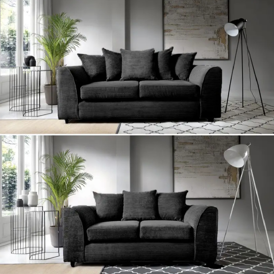 Dylan Black Soft Jumbo Cord Scatterback 3 + 2 Sofa Set