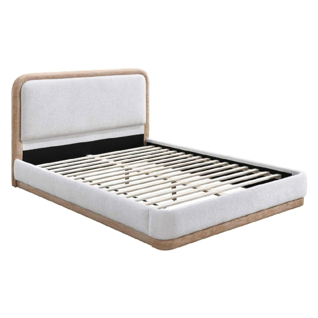 Girona White Fabric/Wood Double Bed + Sleep Happy Balance 800 Pocket Memory Foam Double Mattress