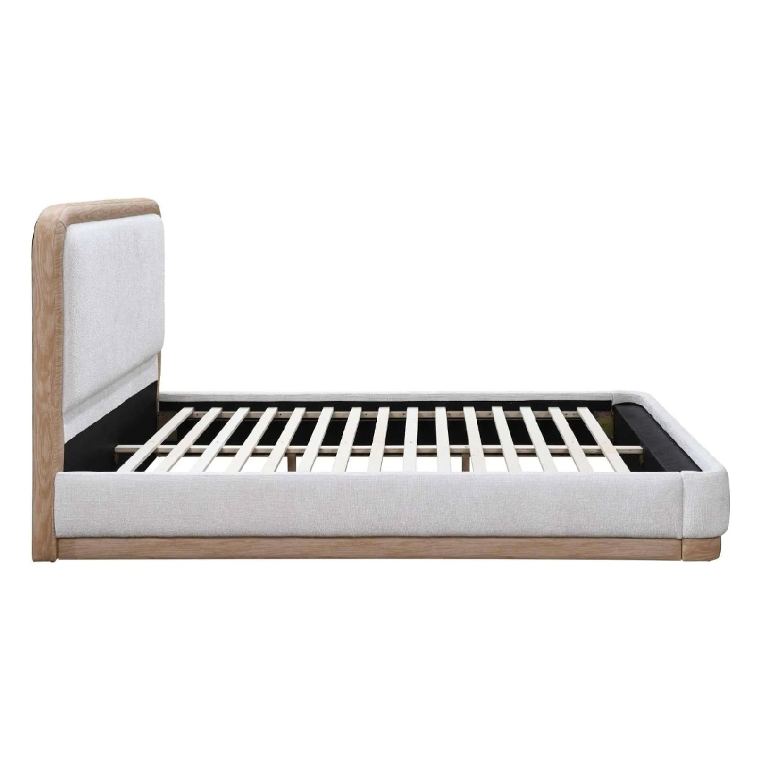 Girona White Fabric/Wood Double Bed + Sleep Happy Balance 800 Pocket Memory Foam Double Mattress