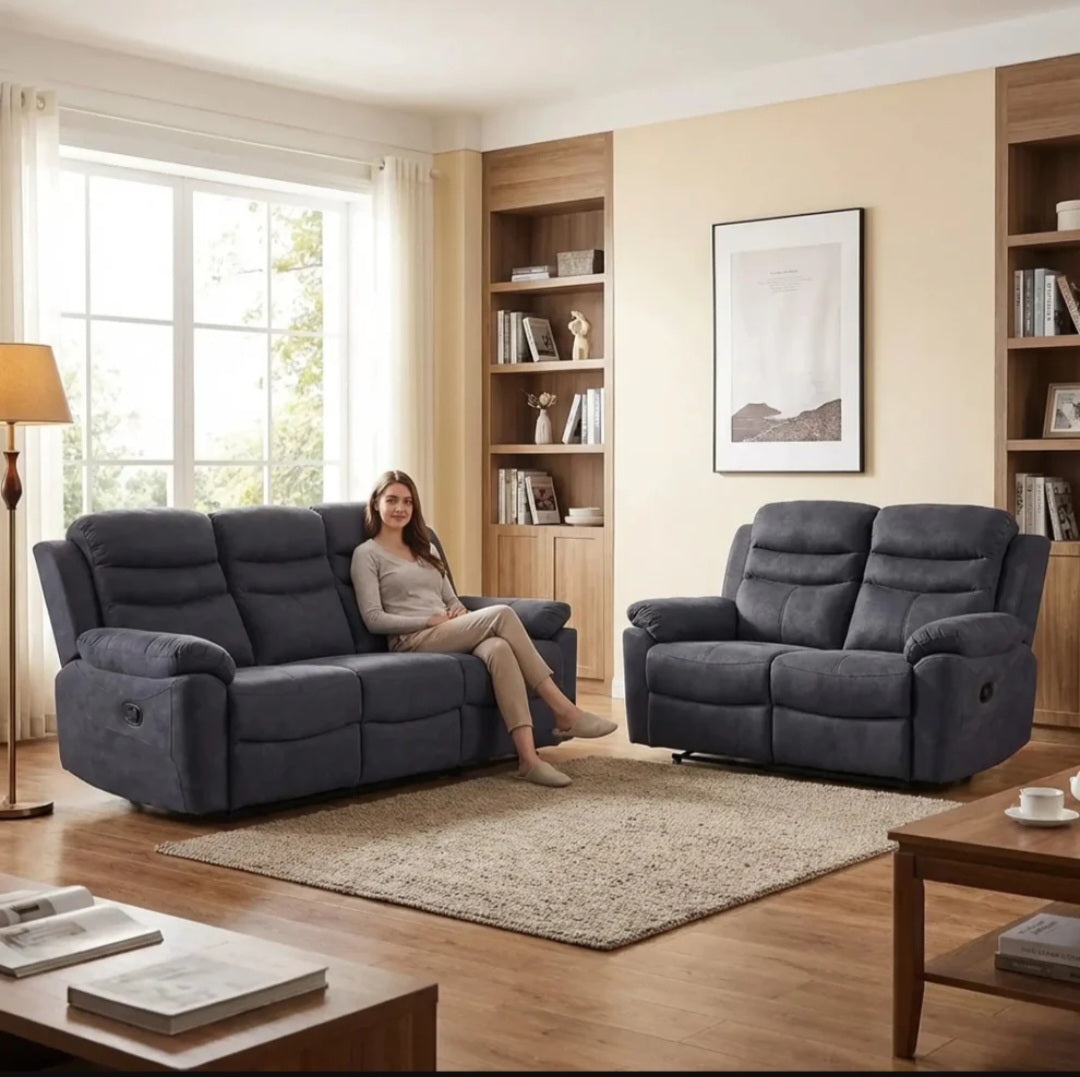Conway Grey Fabric Recliner 3+2 Seater Sofa Set
