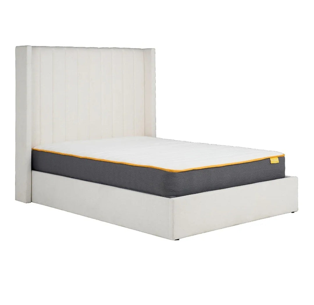 Maisey Cream Fabric Ottoman Double Bed + Sleep Happy Balance 800 Pocket Sprung Memory Foam Mattress