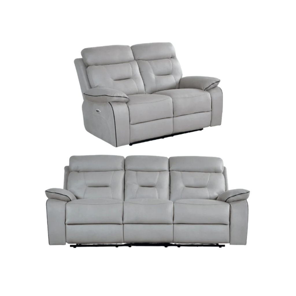 Foster Light Shark Grey Fabric Electric Recliner 3 + 2 Seater Sofa Set
