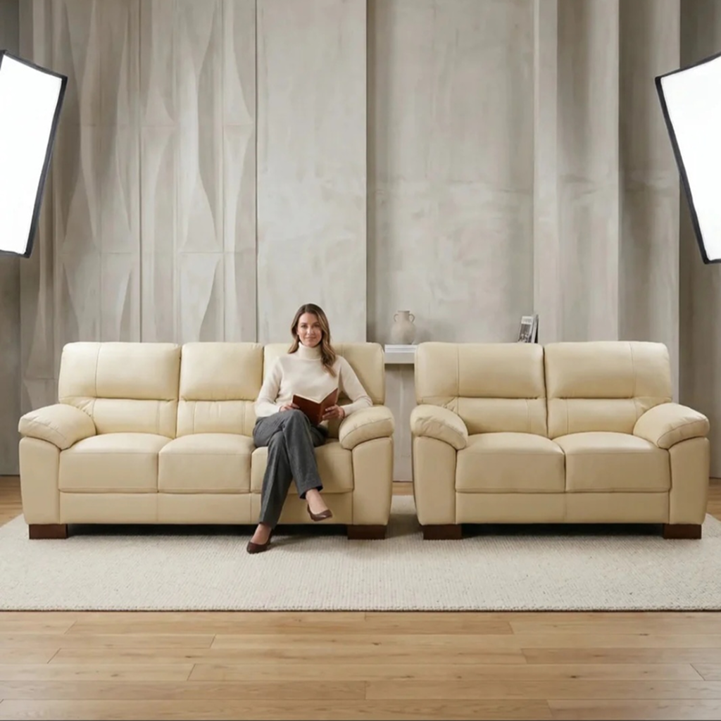 Westminster Beige/Cream Genuine Leather 3 + 2 Seater Sofa Set