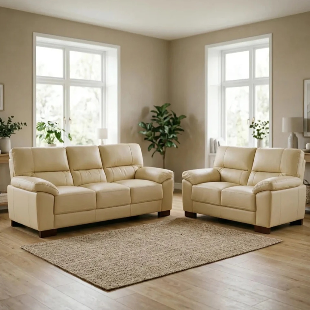 Westminster Beige/Cream Genuine Leather 3 + 2 Seater Sofa Set