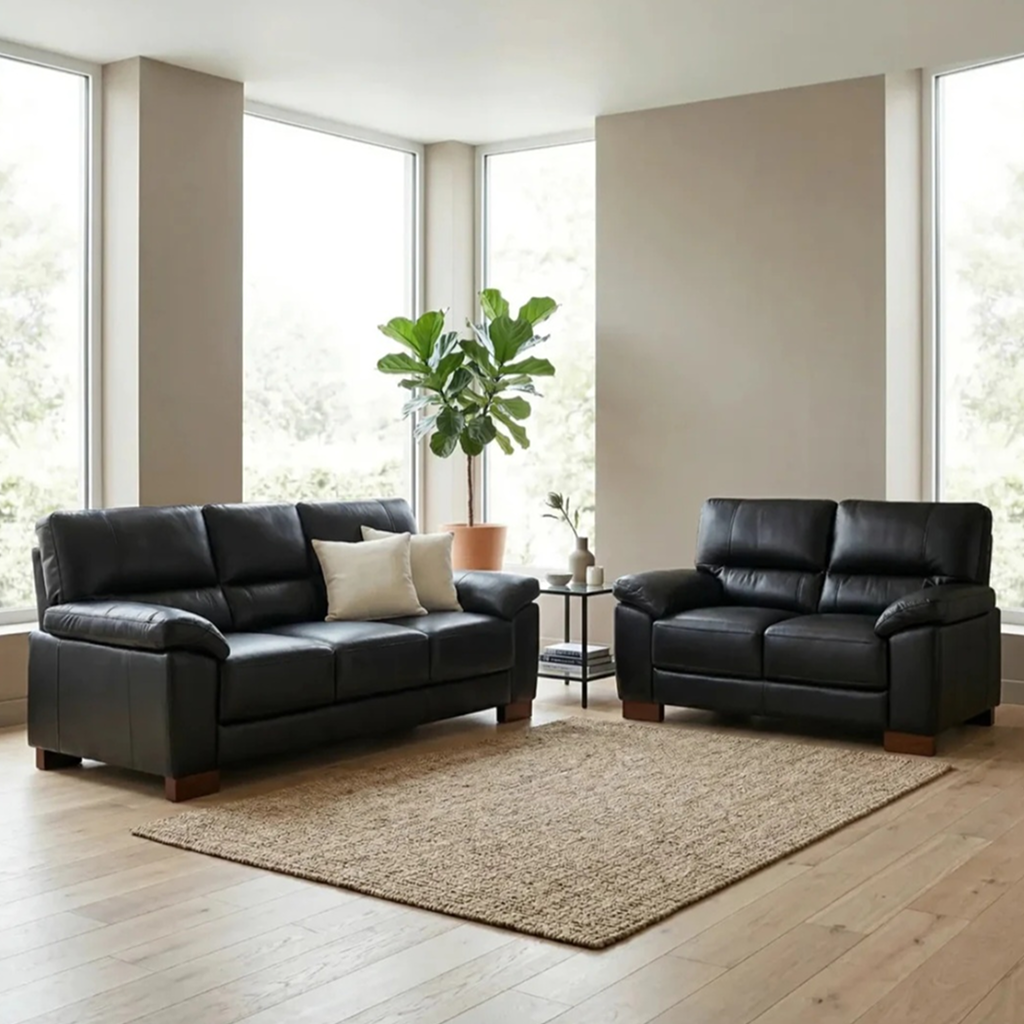 Westminster Black Genuine Leather 3 + 2 Seater Sofa Set