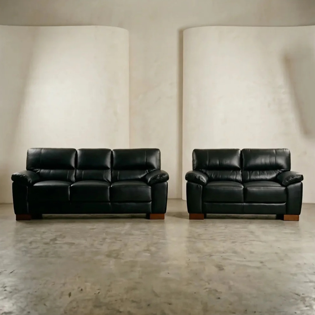 Westminster Black Genuine Leather 3 + 2 Seater Sofa Set