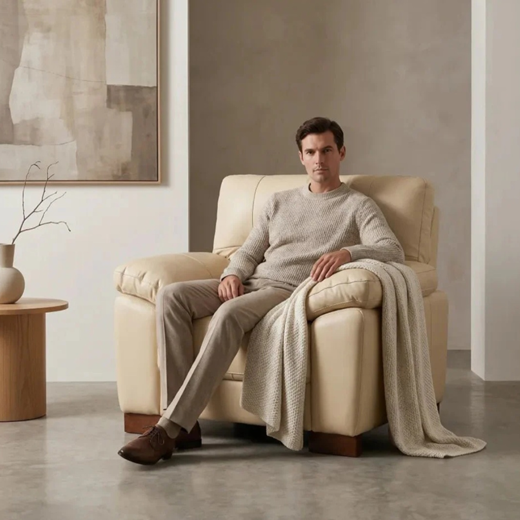 Westminster Beige/Cream Genuine Leather Armchair