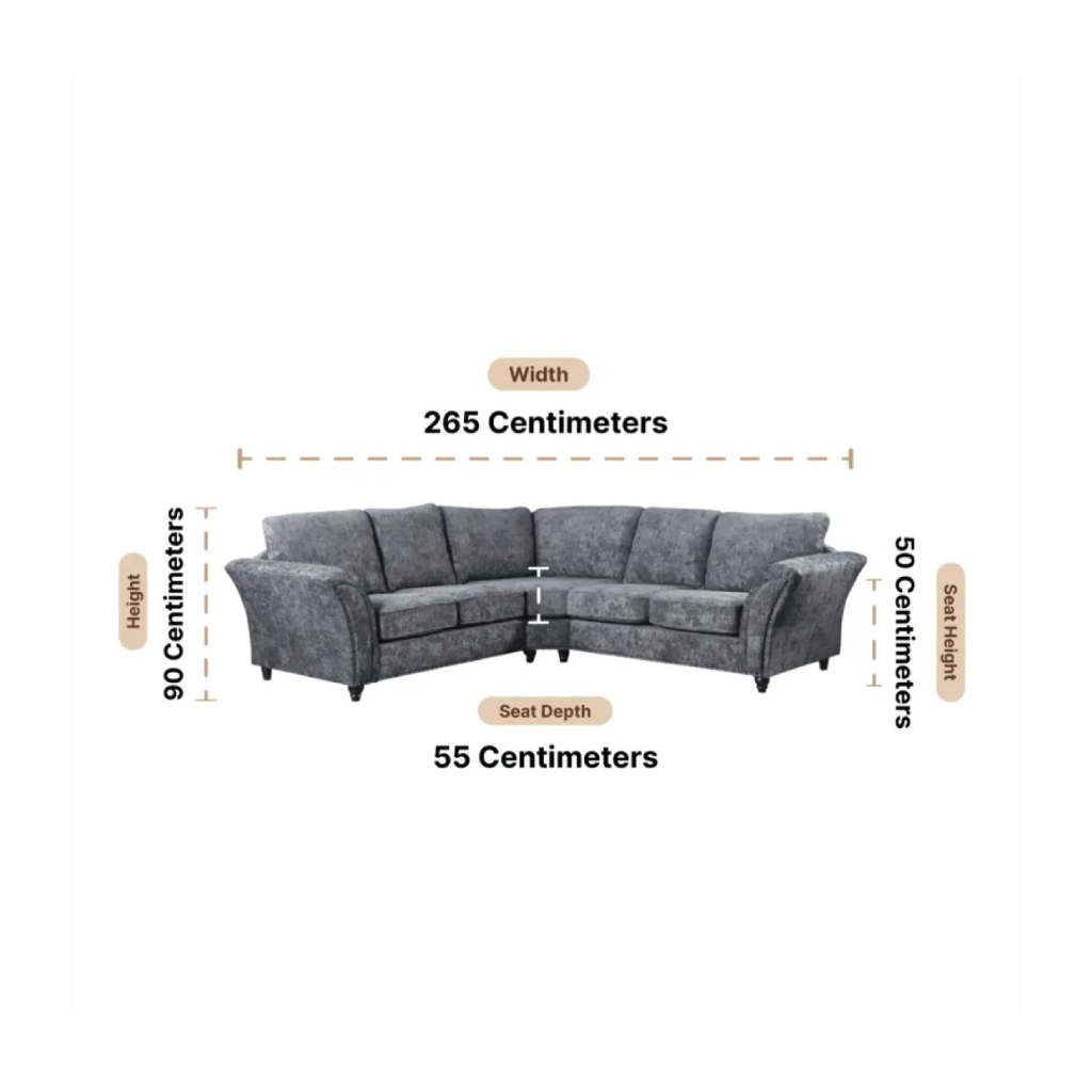 Canterbury Grey Fabric High Back Corner Sofa