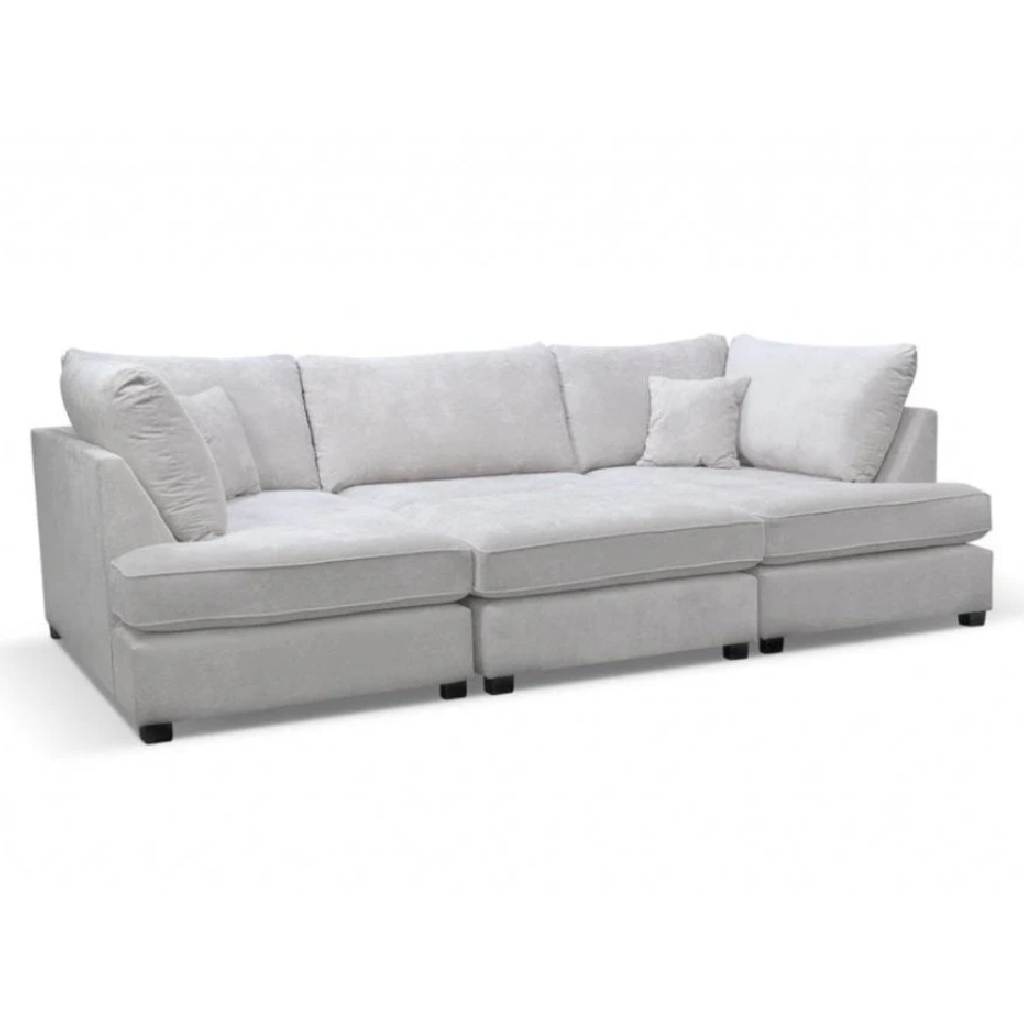 Carnaby Cinema Silver Fabric U Shape High Back Corner Sofa + Footstool