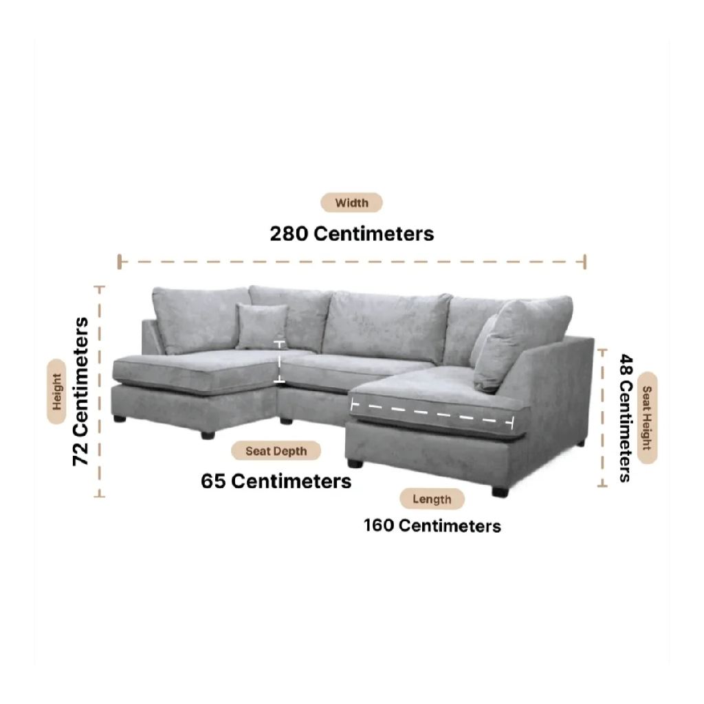 Carnaby Cinema Grey Fabric U Shape High Back Corner Sofa + Footstool