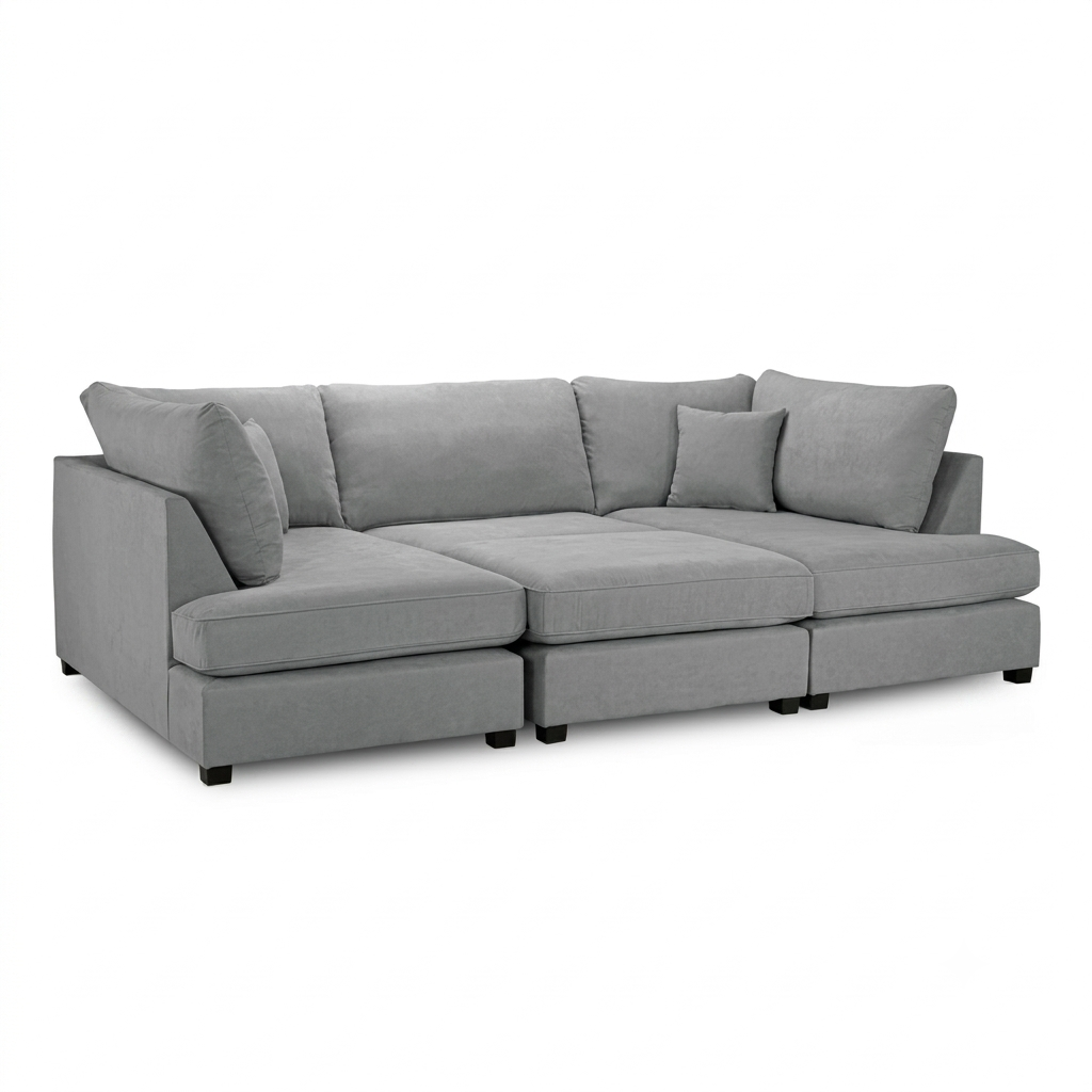 Carnaby Cinema Grey Fabric U Shape High Back Corner Sofa + Footstool