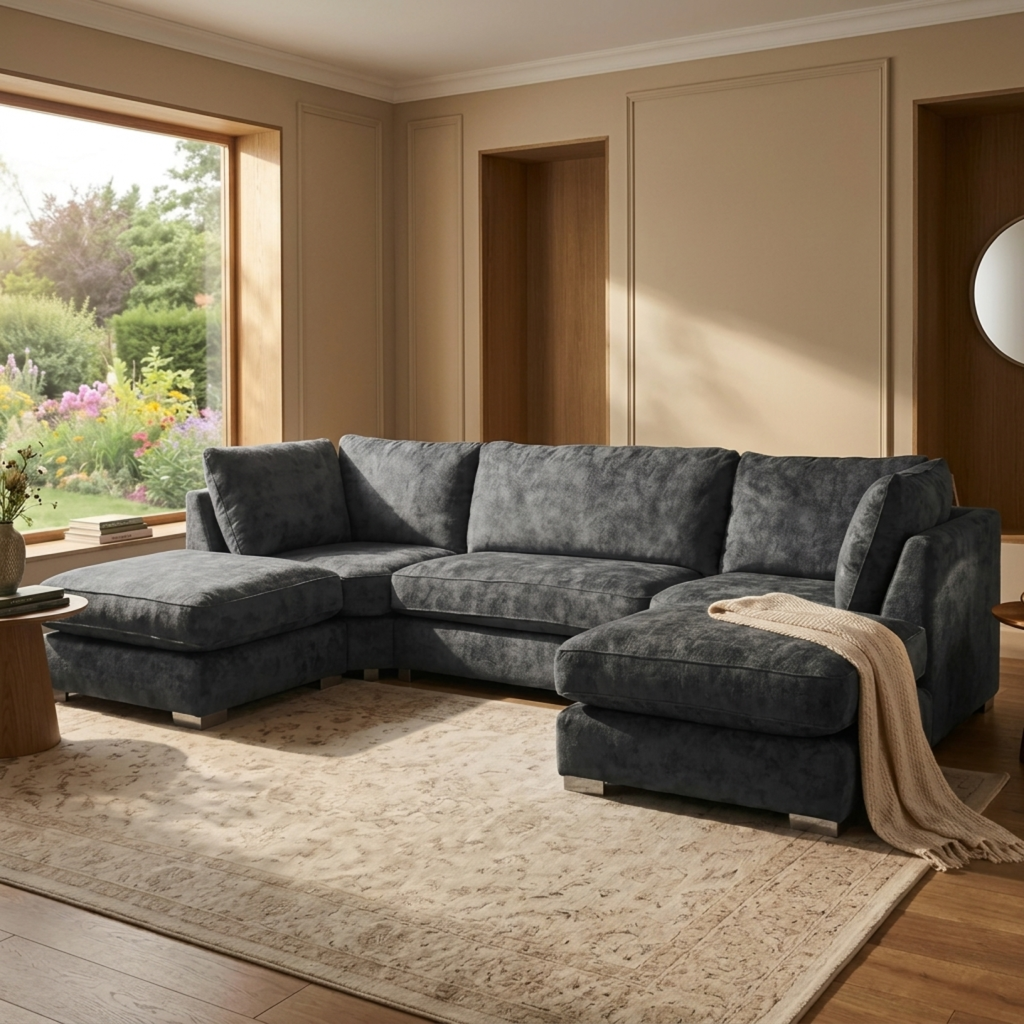 Bishop Coal Alska Fabric U Shaped High Back Corner Sofa