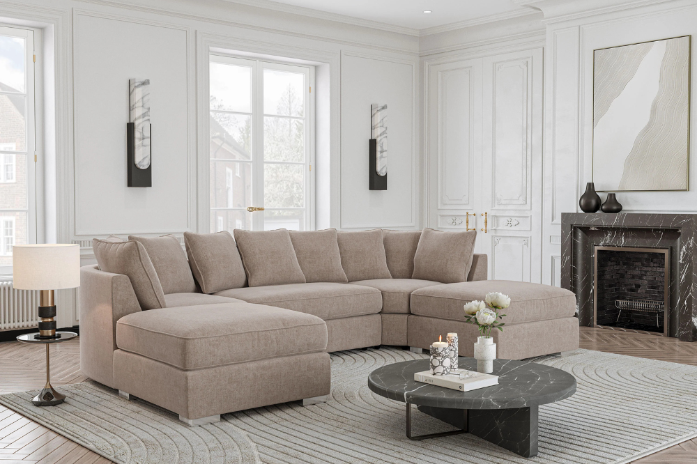 Hampton Stone Ferando Fabric Scatterback U Shape Sofa