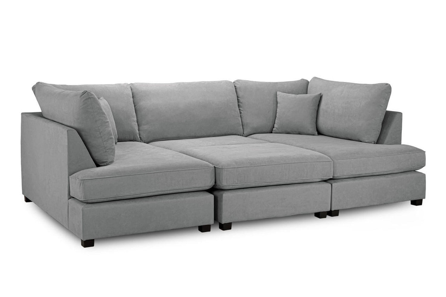 Carnaby Cinema Grey Fabric U Shape High Back Corner Sofa + Footstool