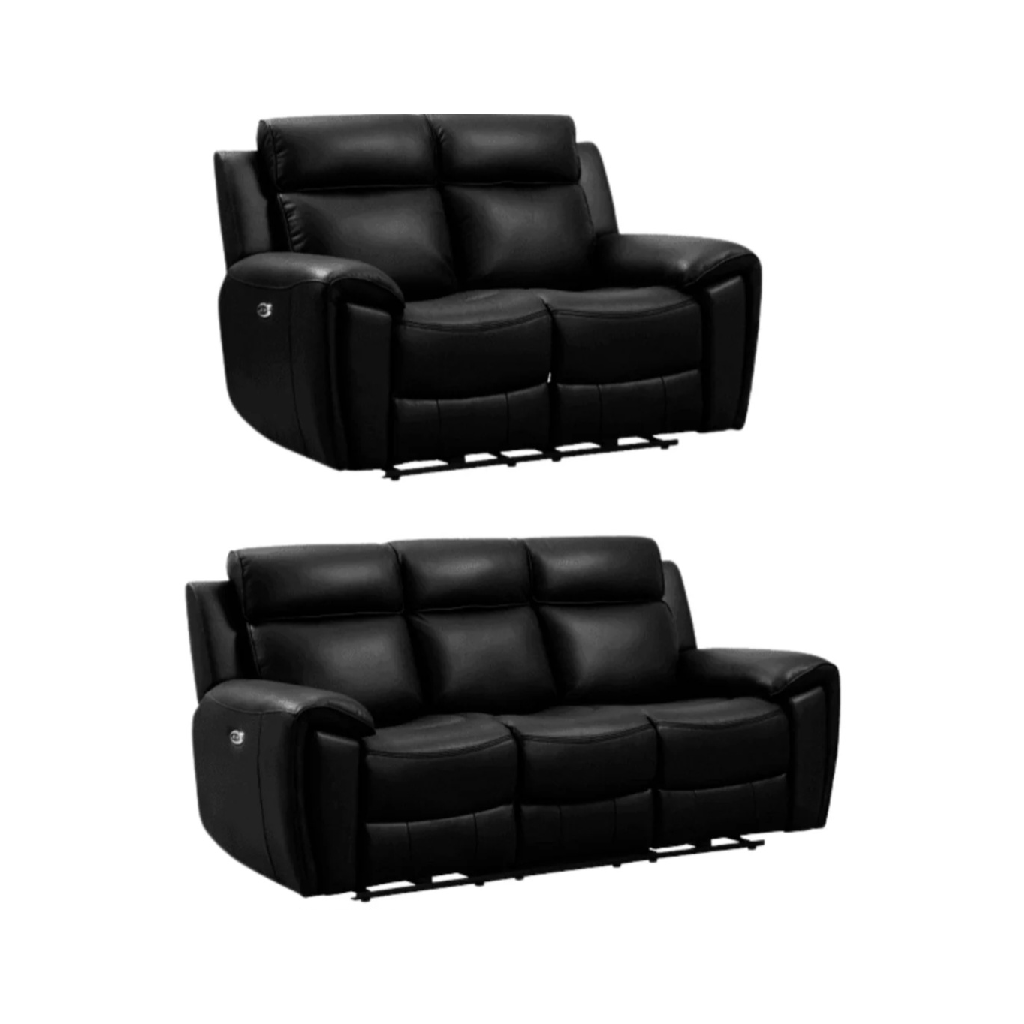 Annecy Genuine Leather Black Electric Power Recliner 3+2 Seater Sofa Set