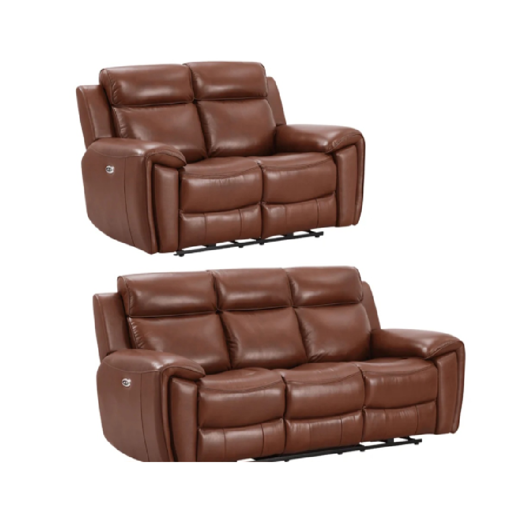 Annecy Genuine Leather Tan Electric Power Recliner 3+2 Seater Sofa Set