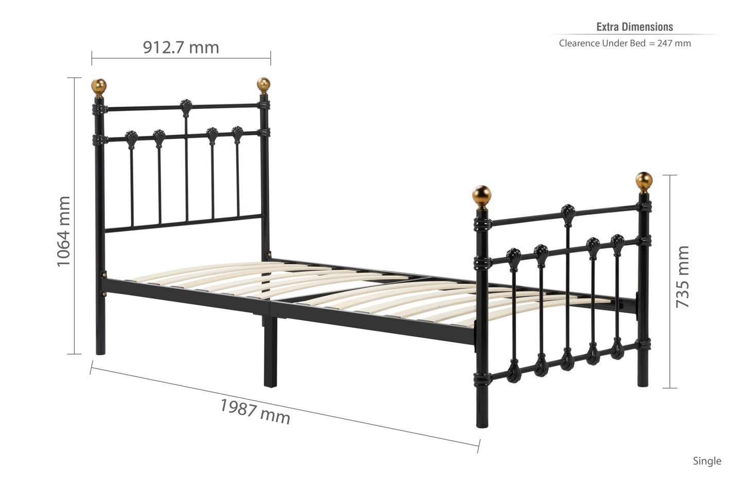 Atlas Black Metal Single Bed + Comfort Single Mattress