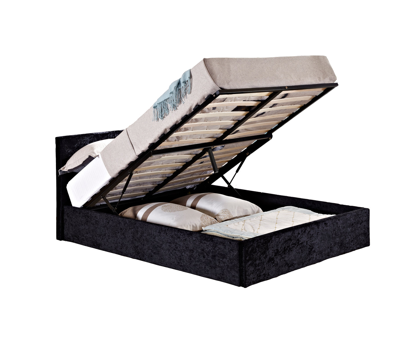 Bonn Berlin Ottoman Black Crushed Velvet Single Bed + Air Single Mattress
