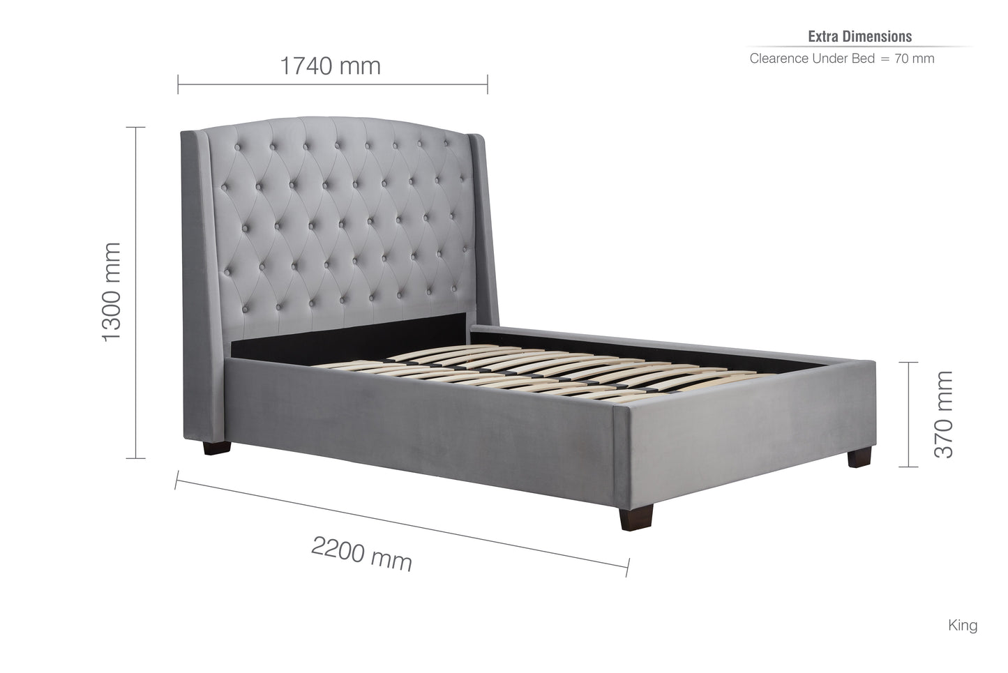 Balmoral Grey Fabric King Bed + Heaven King Mattress