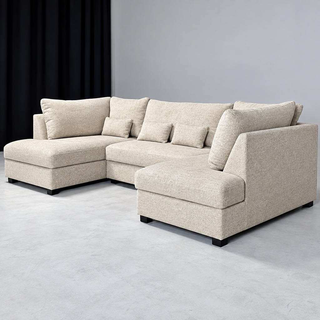 Meriden Cream Enzo Fabric Storage U-Shape Sofa/Bed