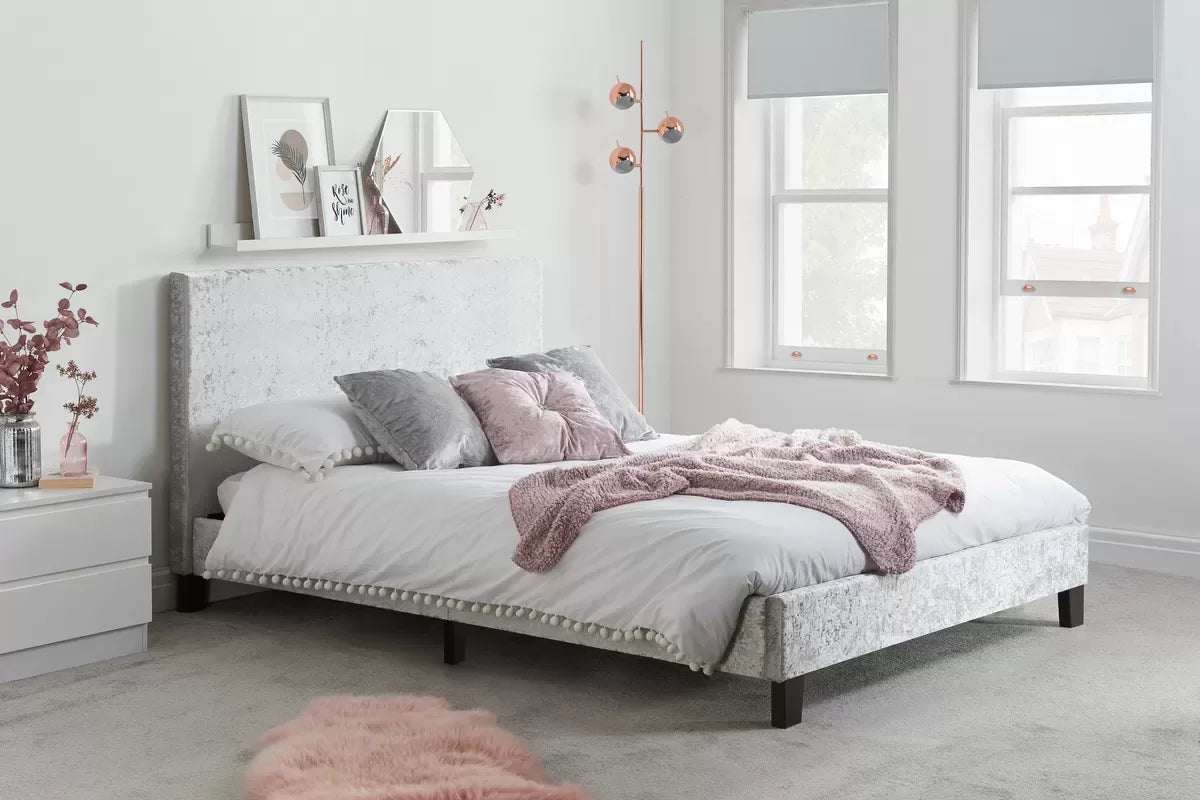 Berlin Steel Crushed Velvet Fabric Bed