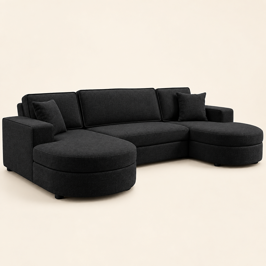 Buckingham Black Enzo Fabric Storage U Shape Sofa/Bed