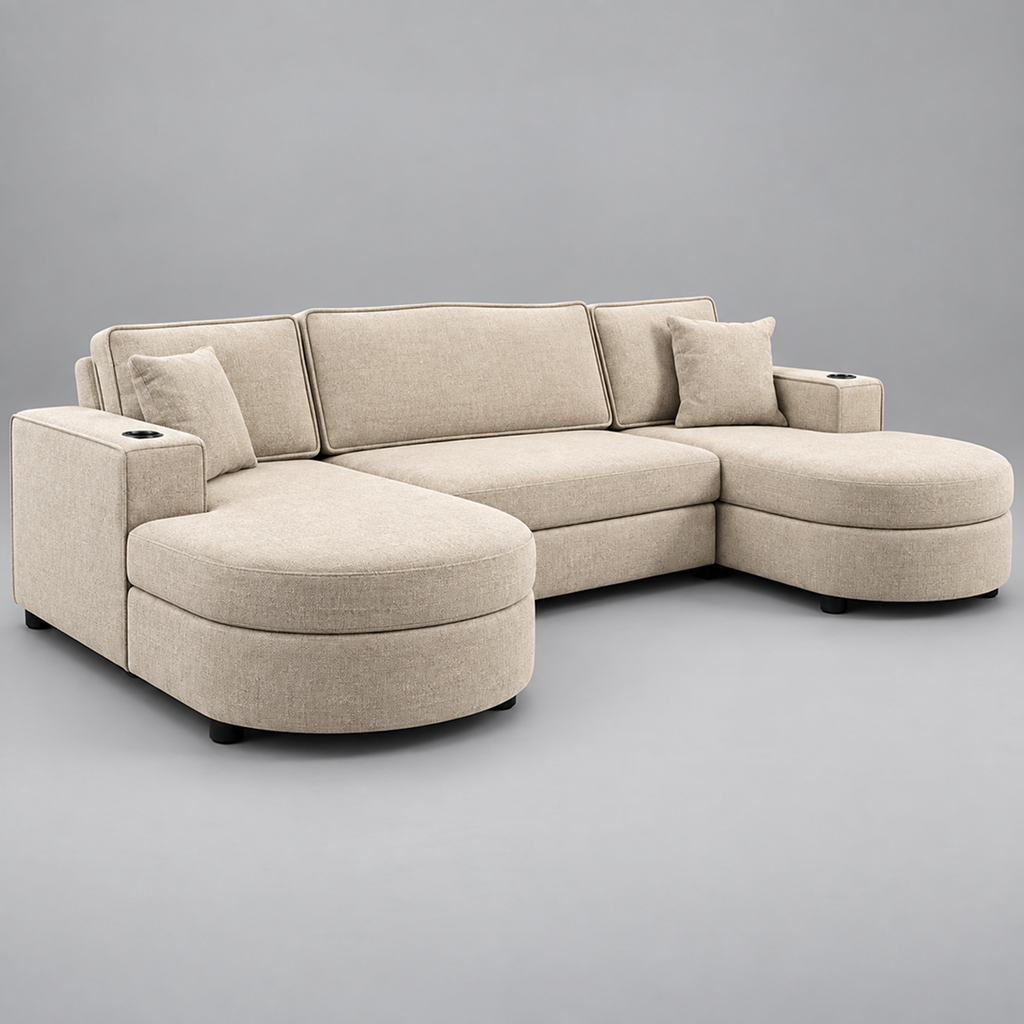 Buckingham Cream Enzo Fabric Storage U Shape Sofa/Bed