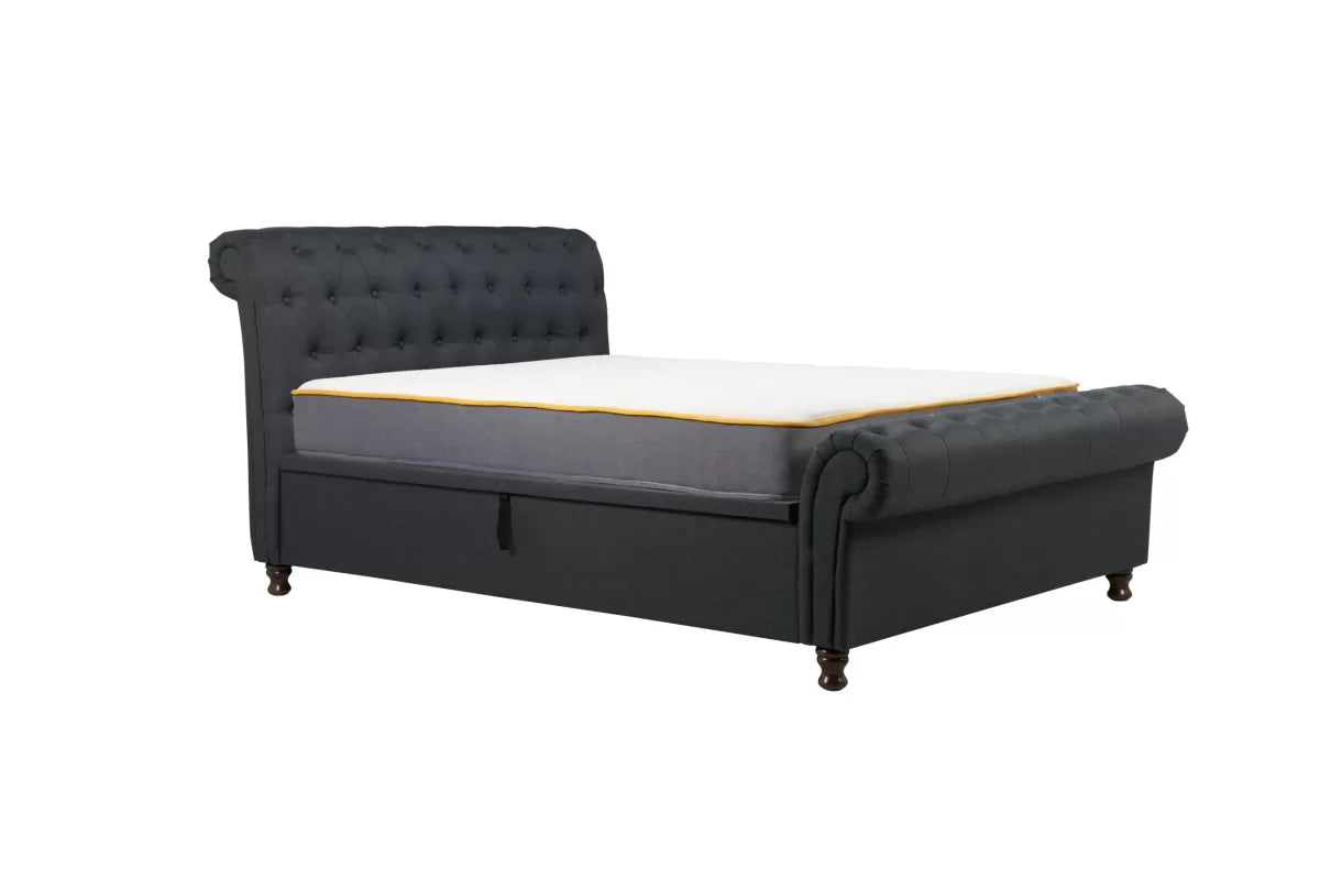 Castello Charcoal Side Ottoman Double Bed + Bliss Double Mattress