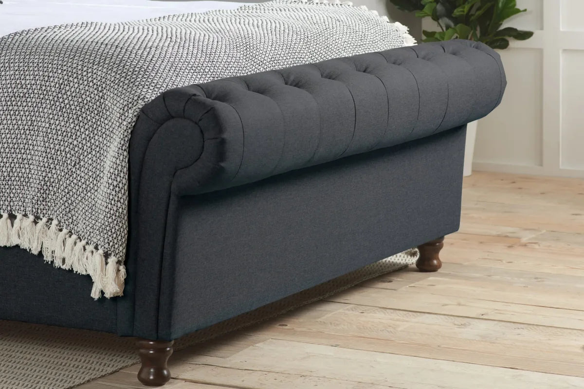 Castello Charcoal Side Ottoman Double Bed + Bliss Double Mattress