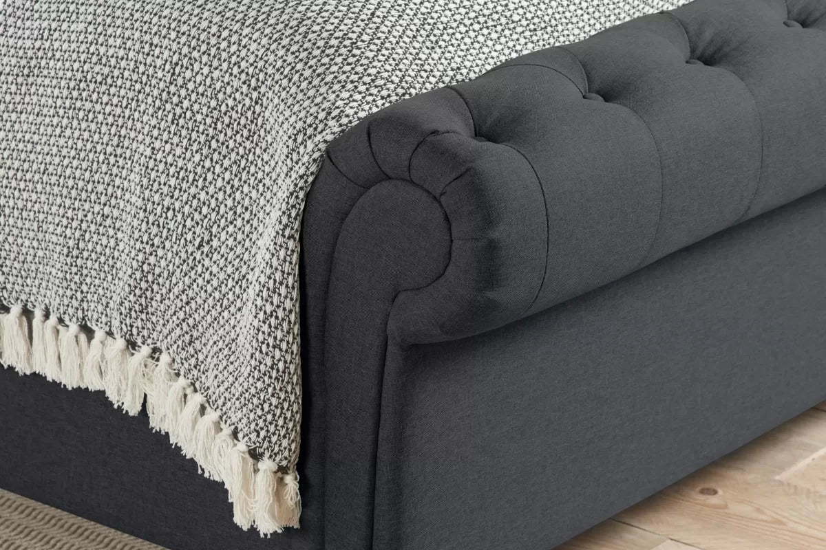 Castello Charcoal Side Ottoman Double Bed + Bliss Double Mattress