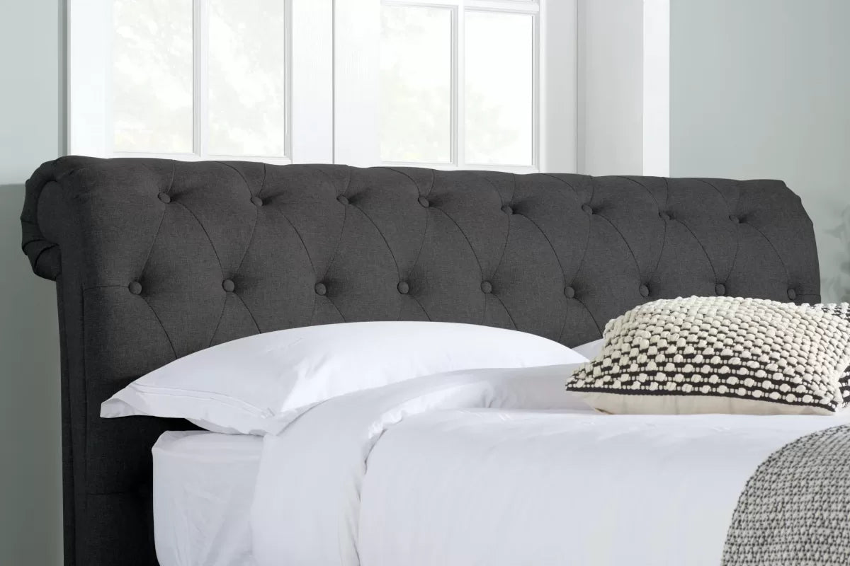 Castello Charcoal Side Ottoman Double Bed + Bliss Double Mattress