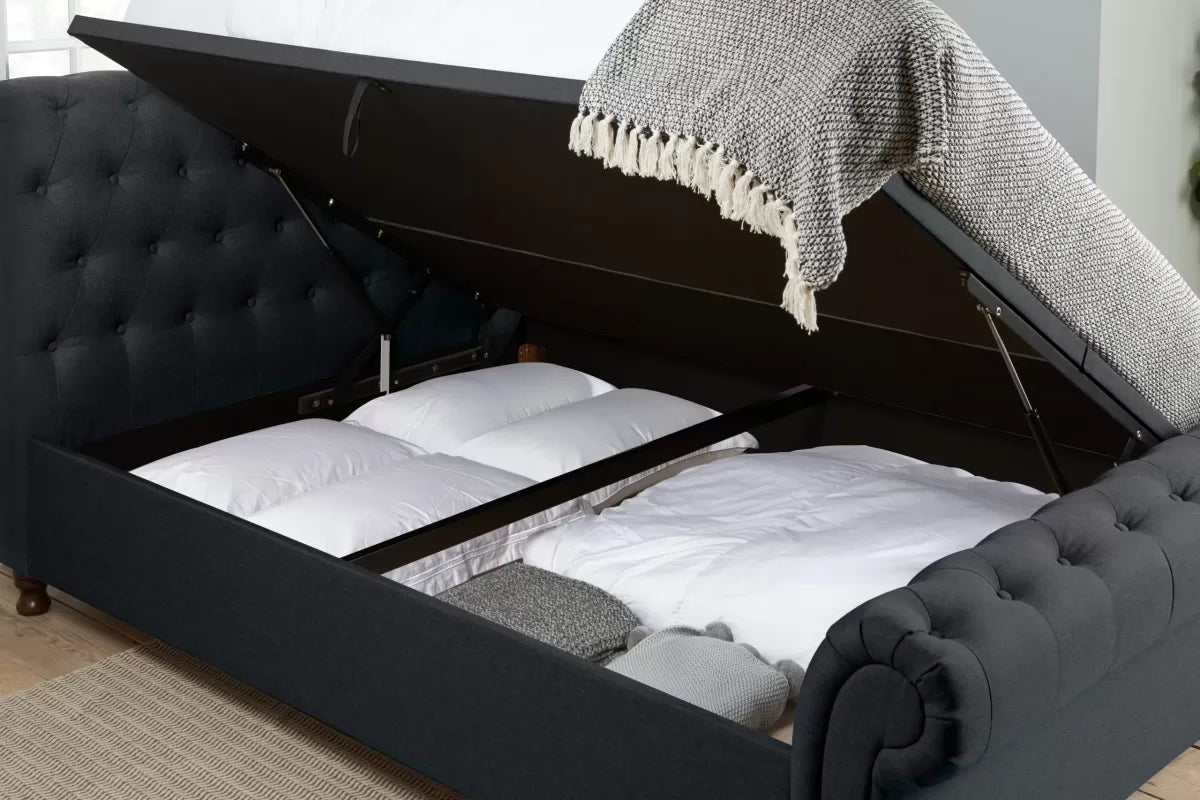 Castello Charcoal Side Ottoman Double Bed + Bliss Double Mattress