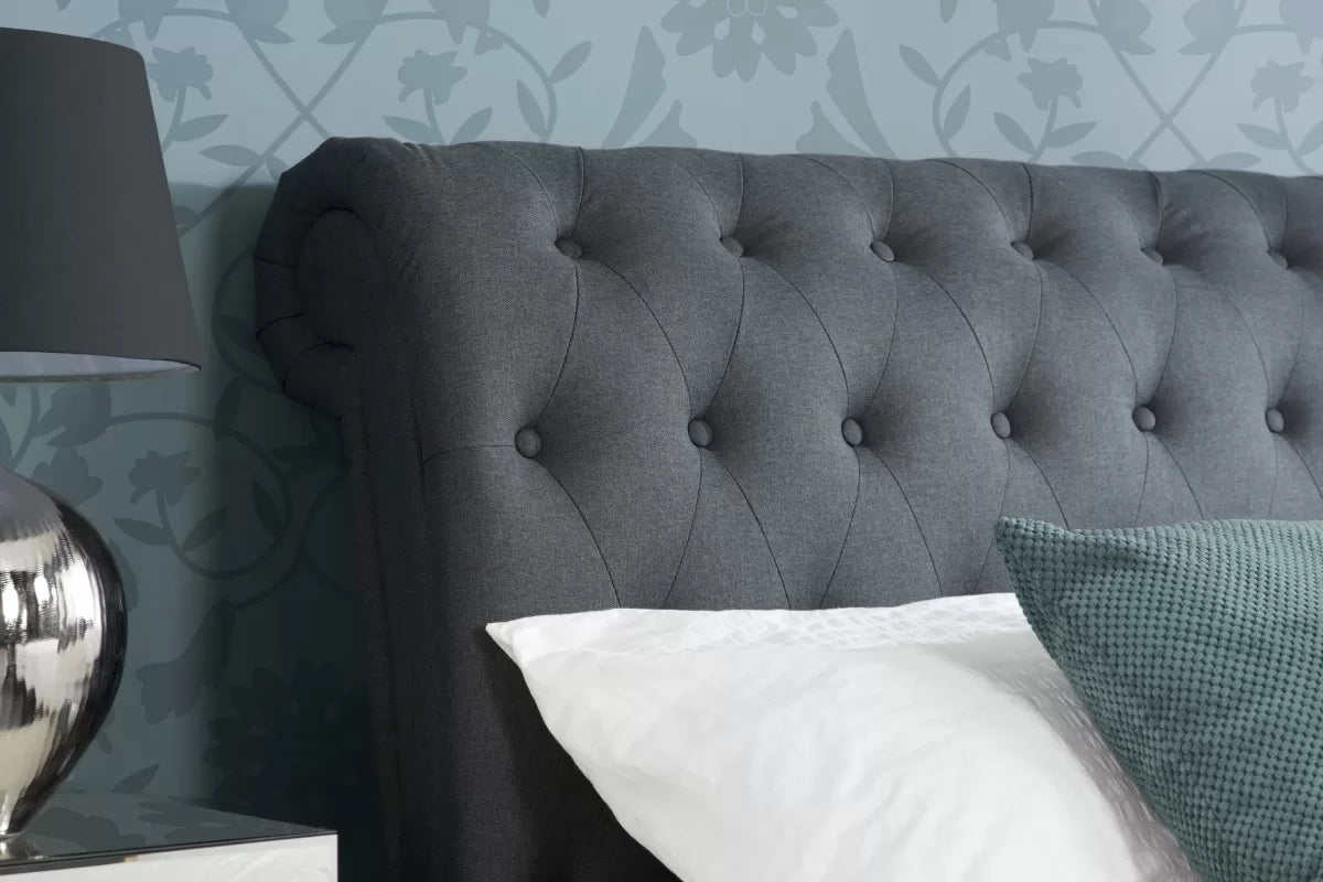 Castello Charcoal Sleigh King Bed + Bliss King Mattress