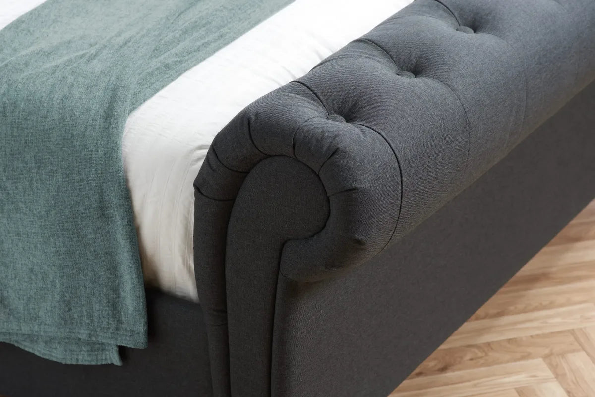 Castello Charcoal Sleigh King Bed + Bliss King Mattress