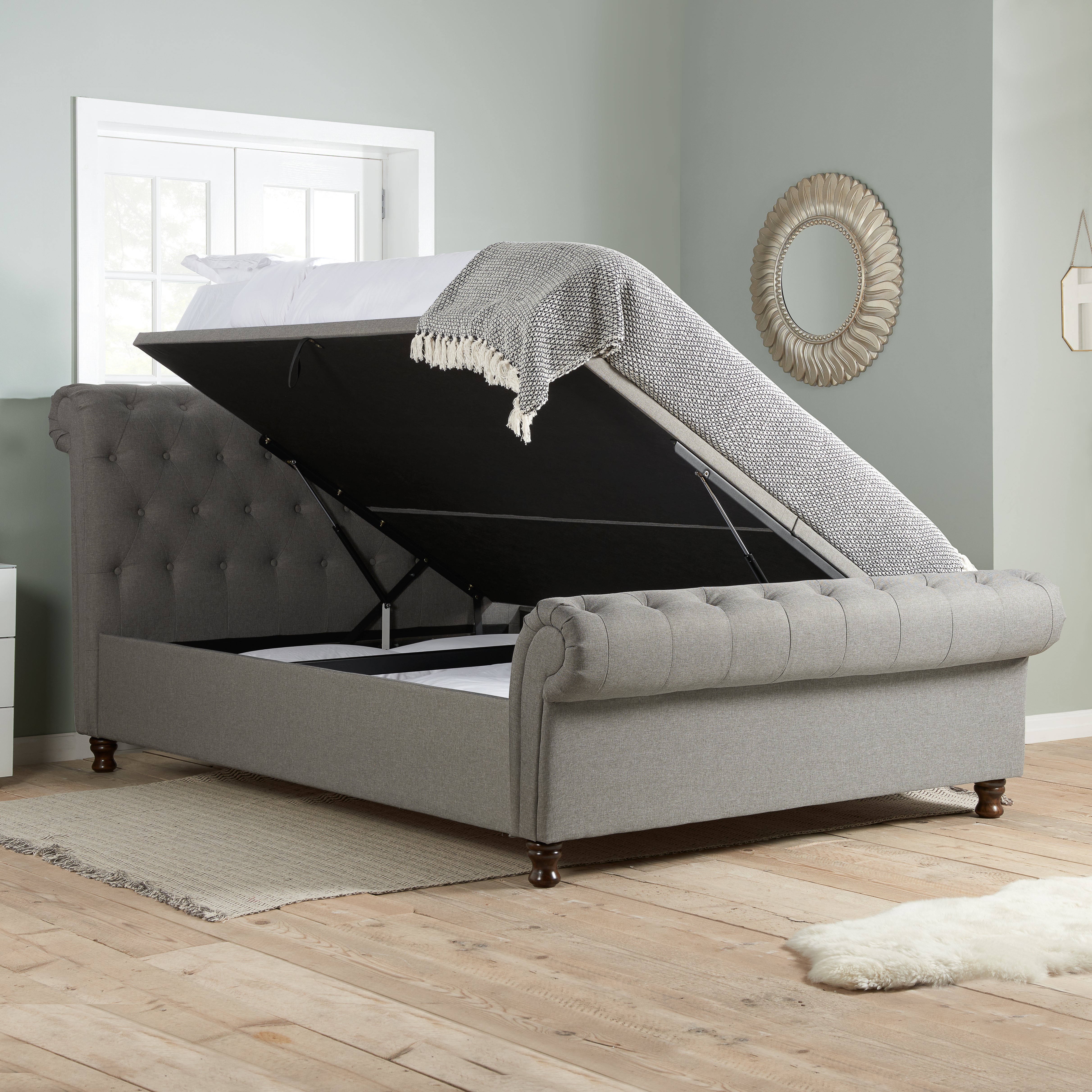 Castello Grey Side Ottoman Double Bed + Bliss Double Mattress
