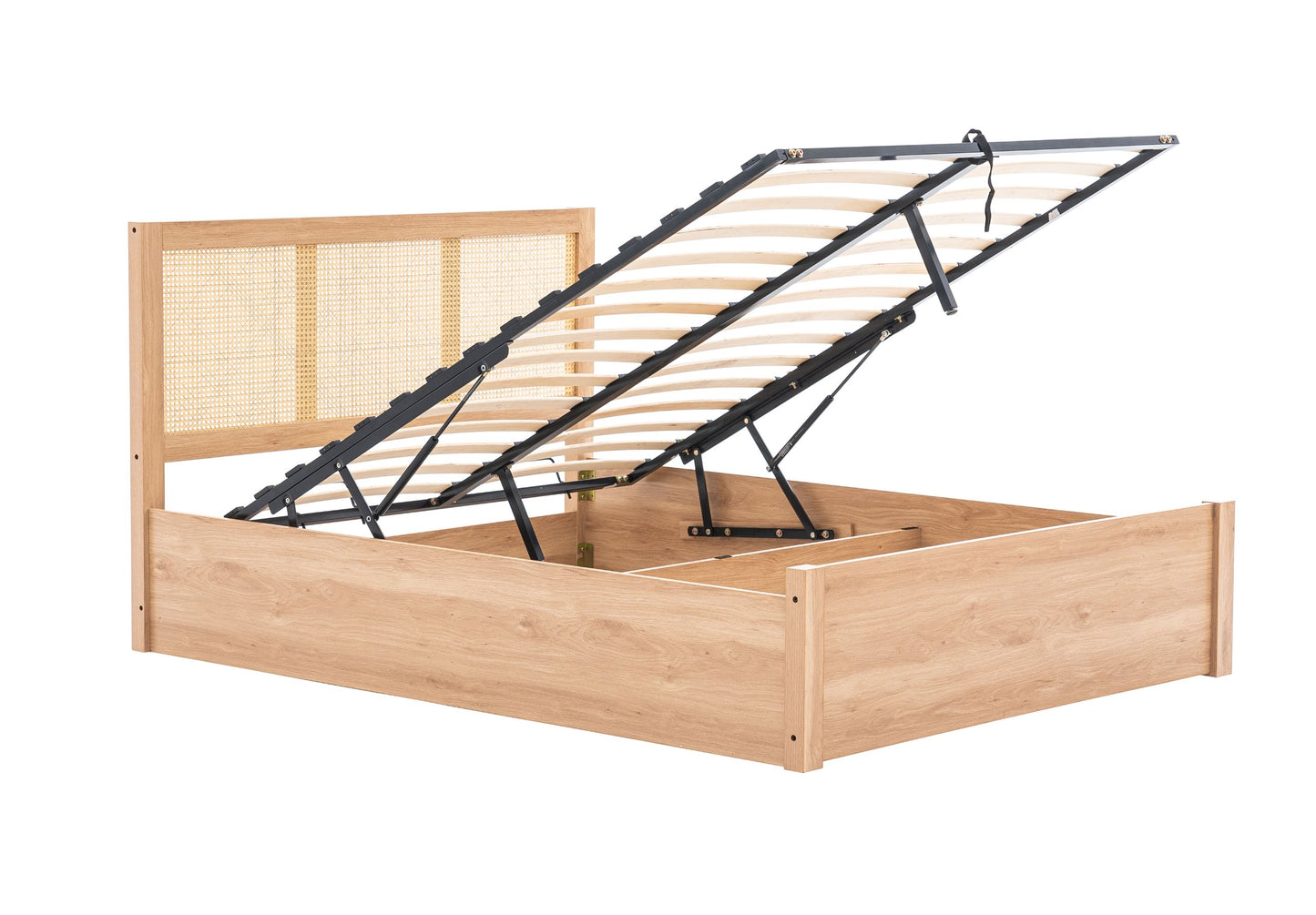 Croxley Oak Rattan Ottoman Double Bed + Heaven Double Mattress
