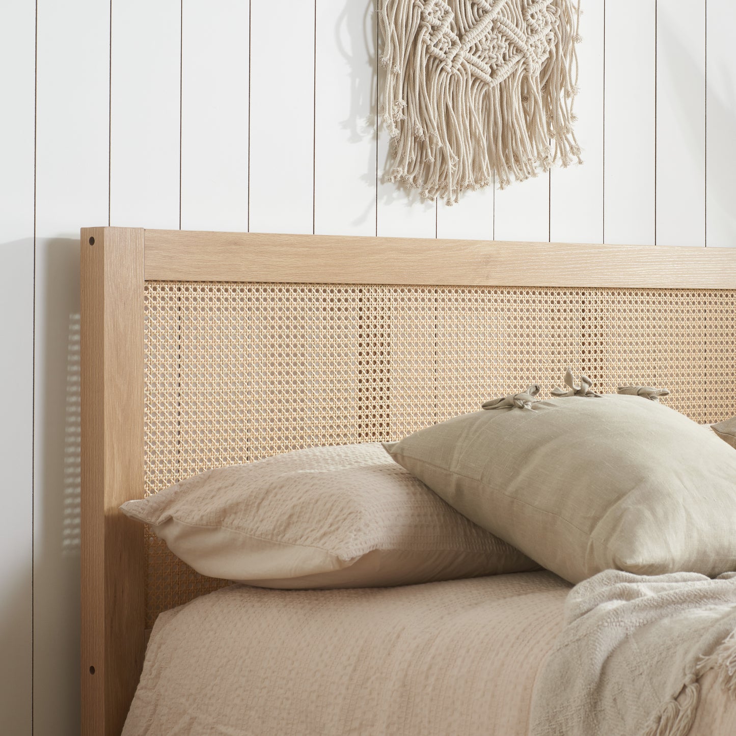 Croxley Oak Rattan Ottoman Double Bed + Heaven Double Mattress