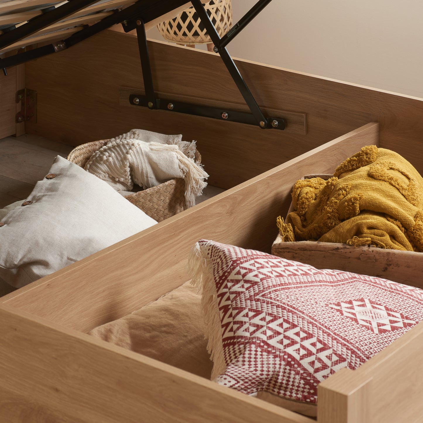 Croxley Oak Rattan Ottoman Double Bed + Heaven Double Mattress