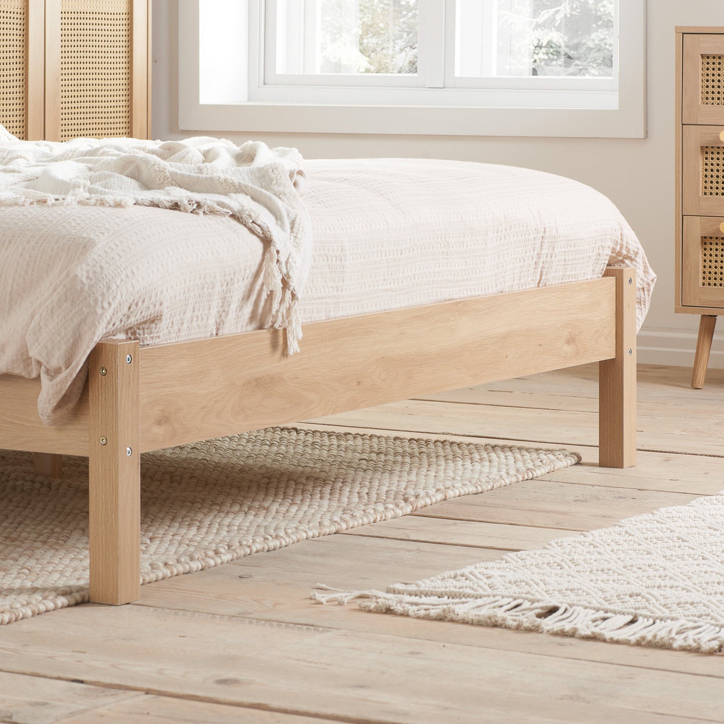 Croxley Oak Rattan Double Bed + Heaven Double Mattress