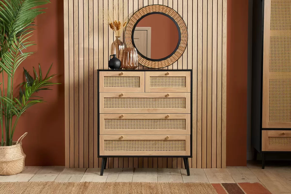 Croxley Black 5 Drawer Rattan Chest