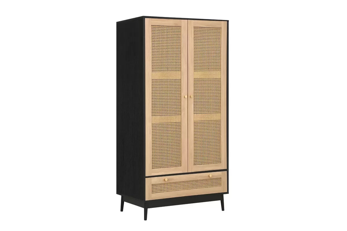 Croxley Black 2 Door 1 Drawer Rattan Wardrobe