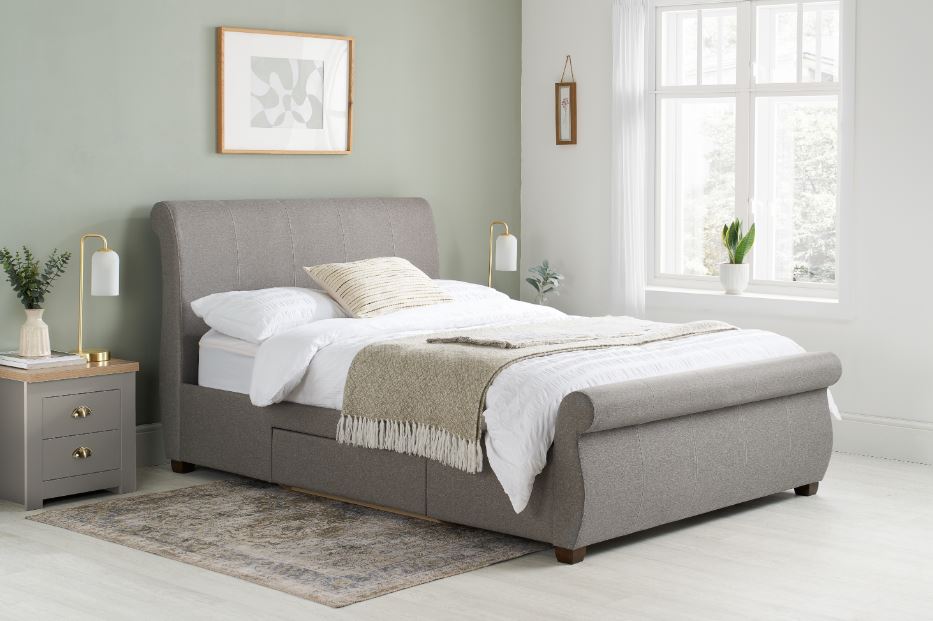 Lancaster Grey Fabic Storage Double Bed + Heaven Double Mattress