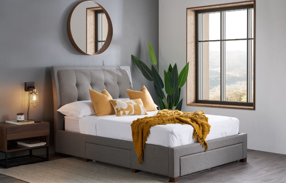 Shelby Grey Storage Double Bed + Heaven Double Mattress