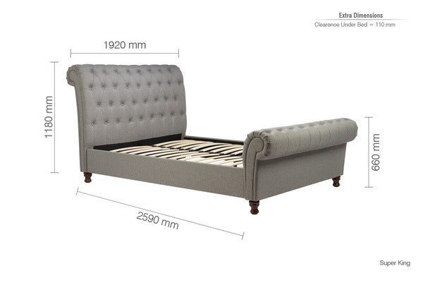 Castello Grey Sleigh Super King Bed + Super King Bliss Mattress